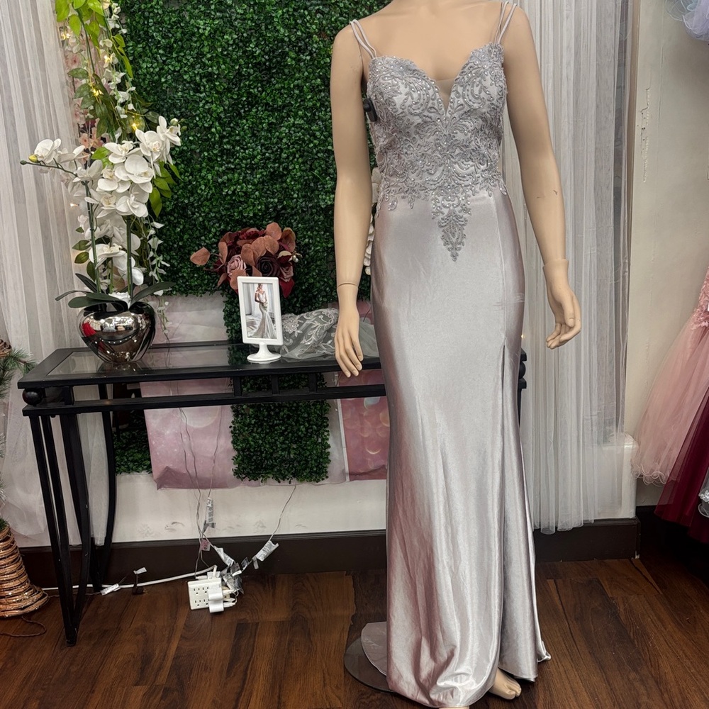 Sophisticated Silver Lace Prom Dress
